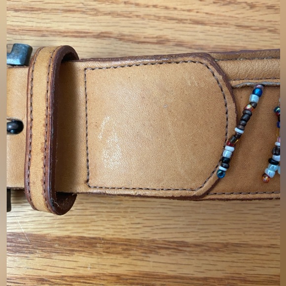 Catherine Dial Easley Tan Leather Aztec Chunky  Buckle Beaded Western Belt SZ S main image 5